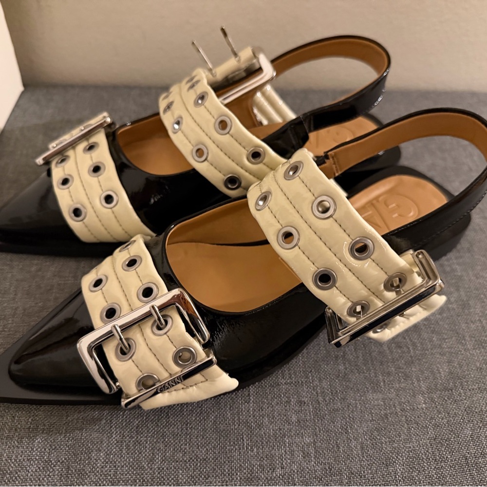 Brand New Ganni Black and Cream Ballet Flats